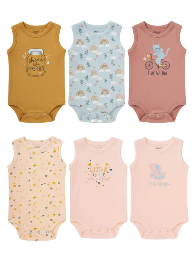 جونيور طقم ملابس داخلية بدون أكمام للأطفال، 6 قطع، نقشات و رسومات رائعة، قطن 100% - Image 2